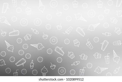 Light Gray vector pattern with delicious cookies. Beautiful colored illustration with candies in doodle style. Design for ad, poster, banner of cafes or restaurants.