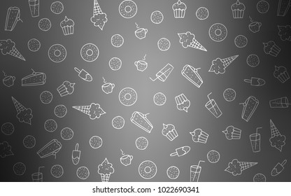 Light Gray vector pattern with delicious cookies. Decorative shining illustration with sweets on abstract template. Doodle design for your business advert of cafes.