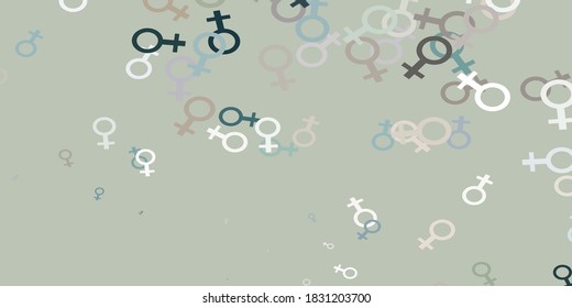 Light Gray vector pattern with feminism elements. Illustration with signs of women's strength and power. Background for ui designers.