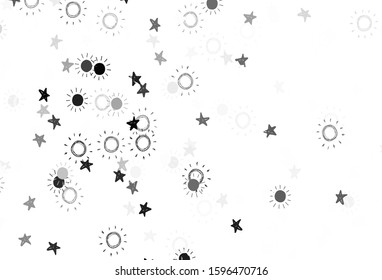 Light Gray vector pattern with simple suns, stars. Blurred decorative design in simple style with stars, suns. Pattern for astrology websites.