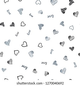 Light Gray vector seamless background with words of love, hearts. Illustration with phrase LOVE YOU, hearts for valentine's day. Pattern for design of fabric, wallpapers.