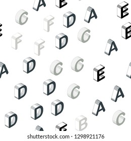 Light Gray vector seamless background with 3D signs of alphabet. Shining colorful 3D illustration with isolated letters. Texture for window blinds, curtains.