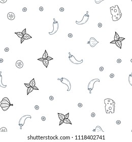 Light Gray vector seamless cover with cuisine gourmet. Blurred decorative design of snacks in doodle style. Pattern for ad, booklets, leaflets of restaurants.