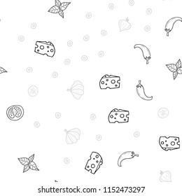 Light Gray vector seamless cover with cuisine gourmet. Illustration with set of fresh food in doodle style. Pattern for ad, booklets, leaflets of restaurants.