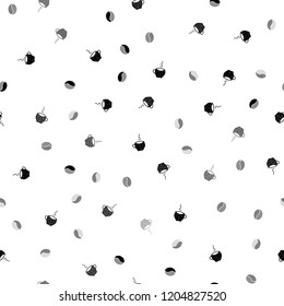 Light Gray vector seamless cover with set of coffee beans. Glitter abstract backdrop with gradient mugs, coffee grains. Pattern for menu of cafes and restaurants.