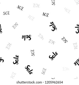 Light Gray vector seamless cover with symbols of 30, 40, 50 % sales. Shining colorful illustration with isolated selling prices. Backdrop for ads, leaflets of Black Friday.