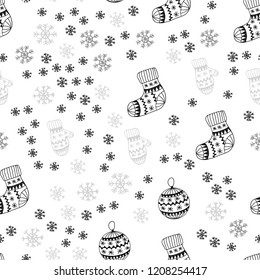 Light Gray vector seamless cover with beautiful snowflakes, balls, socks, mittens. Colorful decorative design in xmas style. Pattern for design of fabric, wallpapers.