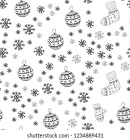 Light Gray vector seamless cover with beautiful snowflakes, balls, socks, mittens. Colorful xmas elements with gradient. Design for wallpaper, fabric makers.