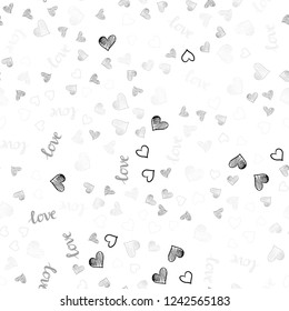 Light Gray vector seamless cover with quote LOVE YOU, hearts. Illustration with words of love, hearts in abstract style. Design for wallpaper, fabric makers.