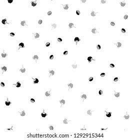 Light Gray vector seamless cover with set of coffee beans. Glitter abstract backdrop with gradient mugs, coffee grains. Pattern for ad, booklets, leaflets of restaurants.