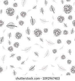 Light Gray vector seamless doodle background with leaves and flowers. Colorful illustration in doodle style with leaves, flowers. The best blurred design for your business.