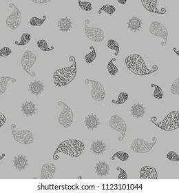 Light Gray vector seamless doodle backdrop with leaves and flowers. Sketchy doodles on white background. Hand painted design for web, wrapping.