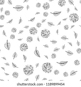 Light Gray vector seamless doodle pattern with leaves, flowers. Colorful illustration in doodle style with leaves, flowers. Pattern for design of window blinds, curtains.