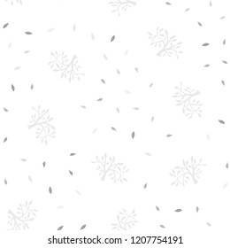 Light Gray vector seamless doodle layout with leaves, branches. Leaves, branches in natural style on white background. Texture for window blinds, curtains.