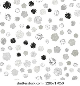 Light Gray vector seamless doodle backdrop with leaves, flowers. Decorative design in Indian style on white background. Pattern for design of fabric, wallpapers.