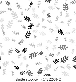 Light Gray vector seamless doodle background with leaves, branches. Leaves and branches with gradient on white background. Design for wallpaper, fabric makers.