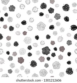 Light Gray vector seamless natural artwork with leaves, flowers. Colorful illustration in doodle style with leaves, flowers. Texture for window blinds, curtains.