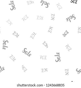 Light Gray vector seamless pattern with 30, 40, 50 percentage signs. Shining colorful illustration with isolated selling prices. Backdrop for mega promotions, discounts.