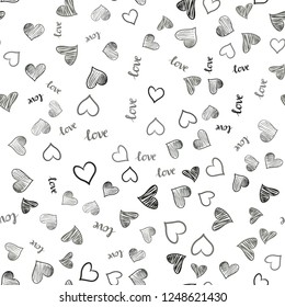 Light Gray vector seamless pattern with phrase LOVE YOU, hearts. Illustration with words of love, hearts in abstract style. Design for textile, fabric, wallpapers.