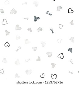 Light Gray vector seamless pattern with phrase LOVE YOU, hearts. Illustration with phrase LOVE YOU, hearts for valentine's day. Template for business cards, websites.