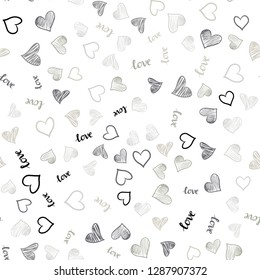 Light Gray vector seamless pattern with phrase LOVE YOU, hearts. Illustration with phrase LOVE YOU, hearts for valentine's day. Texture for window blinds, curtains.