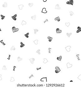 Light Gray vector seamless pattern with phrase LOVE YOU, hearts. Design in doodle style with text LOVE YOU, hearts. Design for wallpaper, fabric makers.