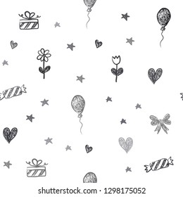 Light Gray vector seamless pattern in christmas style. Design in xmas style with aheart, baloon, candy, gift, star, ribbon. Design for colorful commercials.