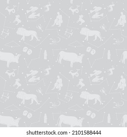 light gray vector seamless pattern - Zodiac constellations and stars