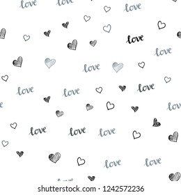 Light Gray vector seamless template with text LOVE YOU, hearts. Design in doodle style with text LOVE YOU, hearts. Design for wallpaper, fabric makers.