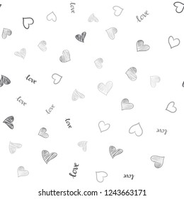 Light Gray vector seamless template with text LOVE YOU, hearts. Illustration with phrase LOVE YOU, hearts for valentine's day. Template for business cards, websites.