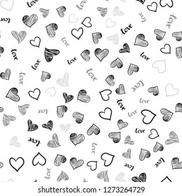 Light Gray vector seamless template with text LOVE YOU, hearts. Design in doodle style with text LOVE YOU, hearts. Design for wallpaper, fabric makers.