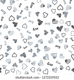 Light Gray vector seamless texture with words LOVE YOU, hearts. Romantic illustration with colorful phrase LOVE YOU, hearts. Texture for window blinds, curtains.