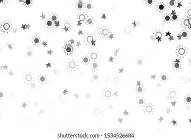 Light Gray vector template with doodle stars, suns. Stars, suns on blurred abstract background with gradient. Pattern for futuristic ad, booklets.