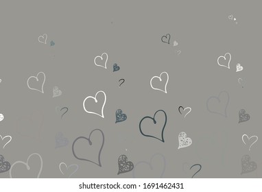 Light Gray vector template with doodle hearts. Decorative design with hearts in simple style . Template for Valentine's greeting postcards.