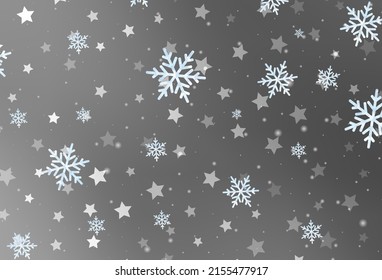 Textura vectorial de Gris claro con copos de nieve de color, estrellas. Ilustración abstracta geométrica moderna con copos de nieve. Plantilla para el fondo de Año Nuevo.