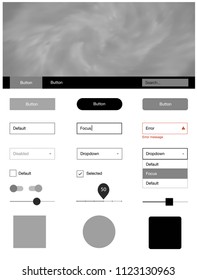 Light Gray vector ui kit with clouds & stars. Colorful ui/ux kit with header consisted of clouds & stars. This sample is for your landing page.
