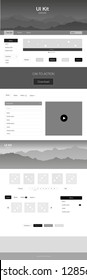 Light Gray vector ui kit with landscape. Web ui kit with abstract gradient hills in its header. This sample is for your tourist website.