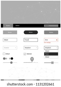 Light Gray vector ui ux kit in triangular style with circles. Web ui kit with abstract triangles, circles in its header. This sample is for your website.