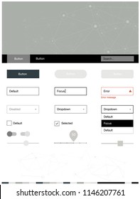 Light Gray vector ui ux kit in triangular style with circles. Style guide in polygonal style with triangles, circles. This template you can use for websites.