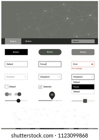 Light Gray vector web ui kit in polygonal style with circles. Ui Ux kit with colorful polygonal background in its header. Simple colorful design for websites.