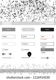Light Gray vector web ui kit with spheres. Simple Material Design Kit with colorful dots in header. Simple colorful design for websites.