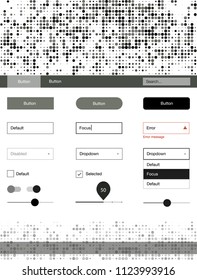 Light Gray vector wireframe kit with dots. Modern Style guide with colorful gradient circles in its header. This sample is for your landing page.