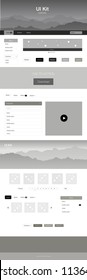 Light Gray vector wireframe kit with nature. Colorful Style guide with mountains on abstract background. Template for website of outdoor activities.