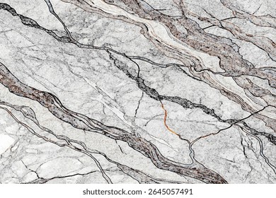  light gray and white marble stone with dark gray veins and a diagonal pattern running throughout the stone texture.