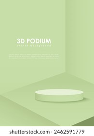 Light green 3D background with a round podium for displaying various products, cosmetics or jewelry.