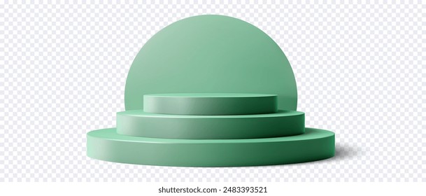 Light green 3D stage podium mockup for cosmetic and product placement. Geometric two step product display. Vector illustration