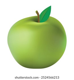 Light green apple with a stick and leaf on a top, made with gradient meshes, realistic apple illustration.
