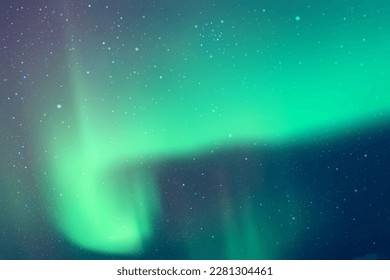 Light green aurora borealis. Night starry sky and bright polar lights