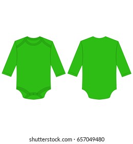 Light green baby long sleeve back and front bodysuit isolated vector