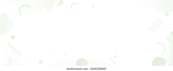 Light green background with abstract shapes. The background is soft and minimalistic, featuring green color and subtle geometric patterns. Memphis pattern frame background. White background vector.